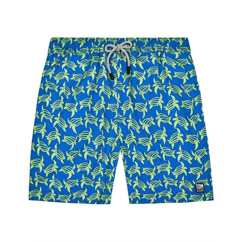 Tom& Teddy turtle bright blue swim trunks